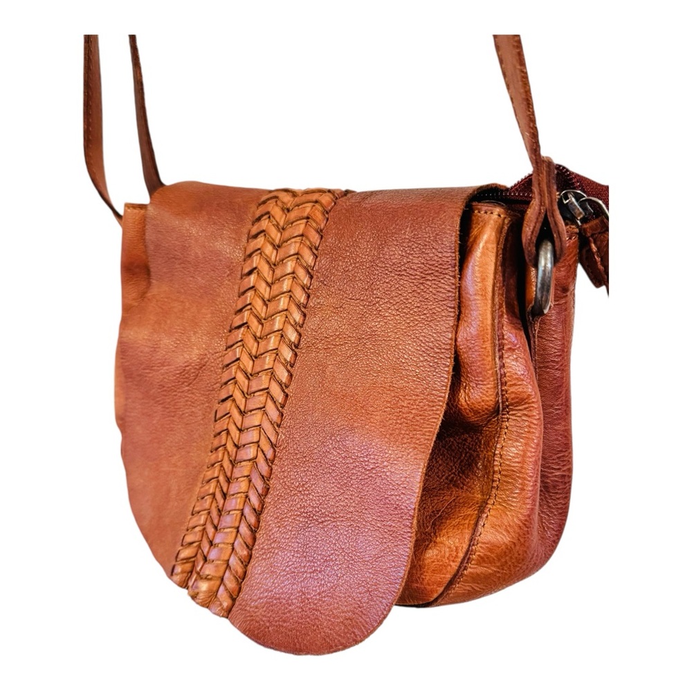 Vilenca Holland Brown Braided  Weave Leather Shoulder Bag Purse Crossbody